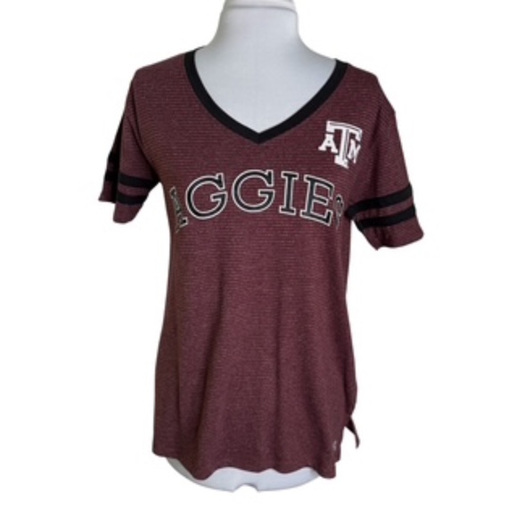 NWOT V-Neck Texas Aggies Short Sleeve Bottom Side Slit Tee-Shirt Size M (8-10) - Picture 1 of 9